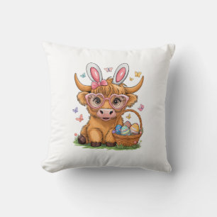 Easter Day Highland Cow Cute Easter Bunny Farmer W Cushion