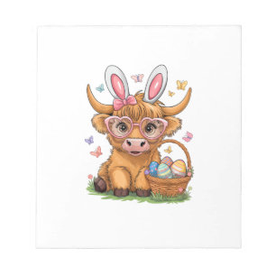 Easter Day Highland Cow Cute Easter Bunny Farmer W Notepad