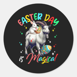 Easter Day Is Magical Cute Bunny Riding Goat Hunti Classic Round Sticker