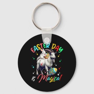 Easter Day Is Magical Cute Bunny Riding Goat Hunti Key Ring