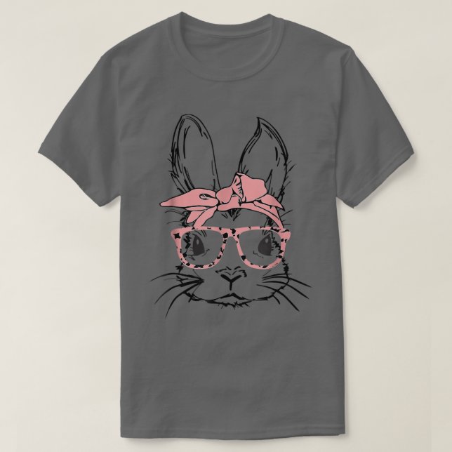 Easter Day Leopard Bunny Glasses Eggs Cute Rabbit  T-Shirt (Design Front)