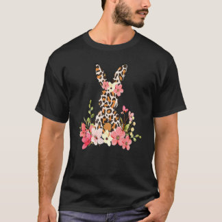 Easter Day Leopard Bunny Graphic Tee Women Girls T