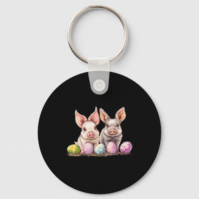 Easter Day Pig Easter Pig Bunny Ears Eggs Bysket  Key Ring (Front)