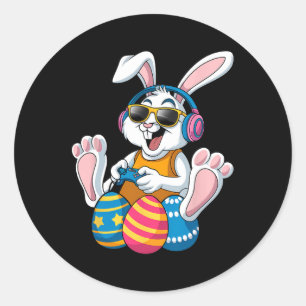 Easter Day Rabbit Gamer Funny Video Games Boys Kid Classic Round Sticker