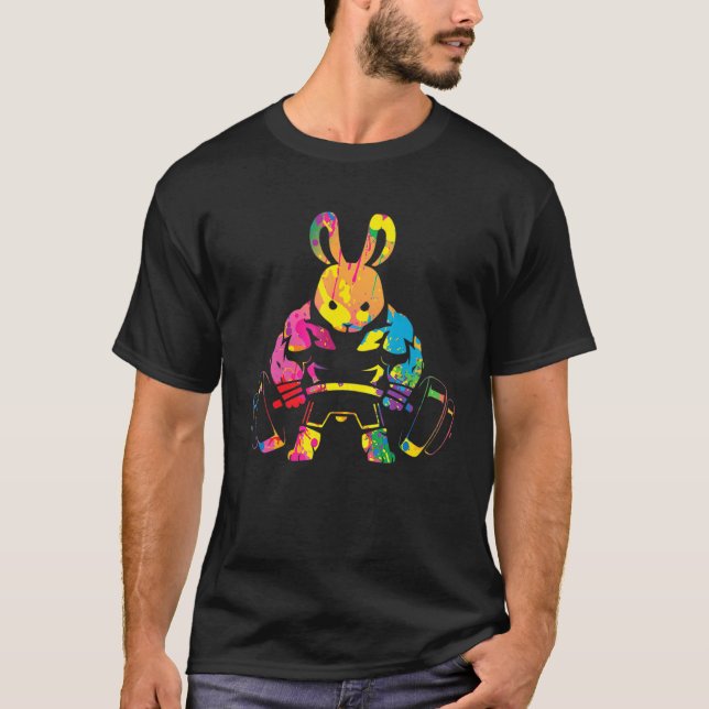 Easter Day Rabbit Weightlifting  Deadlift Fitness  T-Shirt (Front)