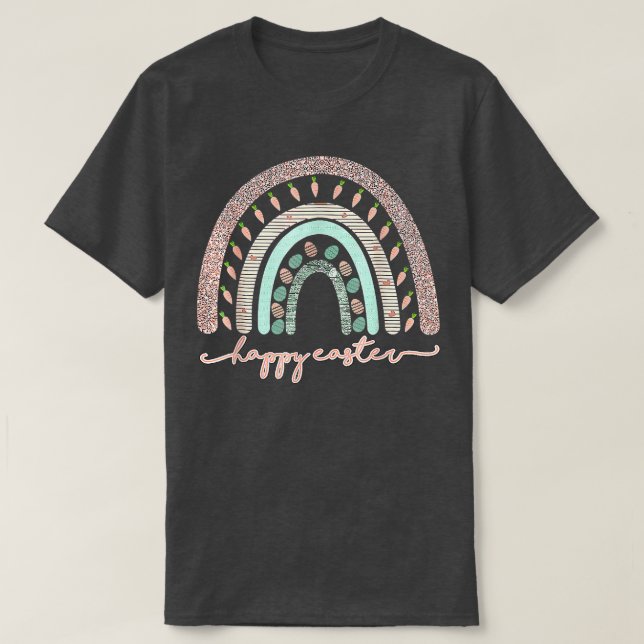 Easter Day Rainbow with eggs and Easter Bunny Happ T-Shirt (Design Front)