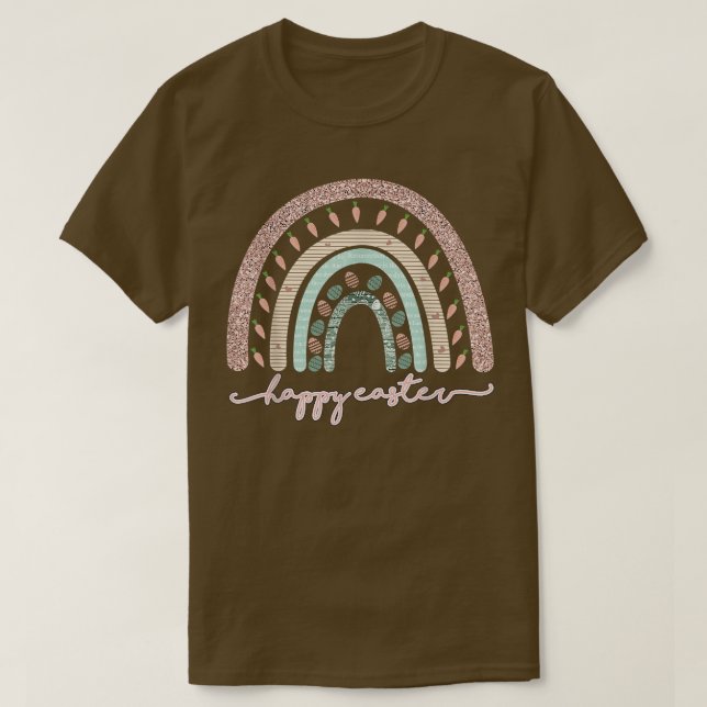 Easter Day Rainbow With Eggs And Easter Bunny Happ T-Shirt (Design Front)