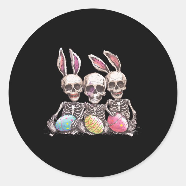 Easter Day Skeleton Easter Skeleton Bunny Ears Egg Classic Round Sticker (Front)