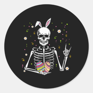 Easter Day Skull Skeleton Bunny Rock Hand Rocker B Classic Round Sticker