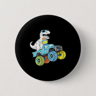 Easter Day T Rex Dino Riding A Monster Truck Boys  6 Cm Round Badge
