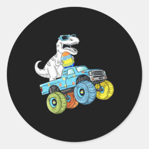 Easter Day T Rex Dino Riding A Monster Truck Boys Classic Round Sticker