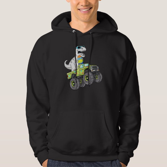 Easter Day T Rex Dino Riding A Monster Truck Boys  Hoodie (Front)