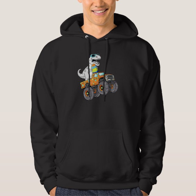 Easter Day T Rex Dino Riding A Monster Truck Boys  Hoodie (Front)