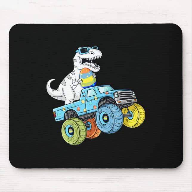 Easter Day T Rex Dino Riding A Monster Truck Boys  Mouse Mat (Front)