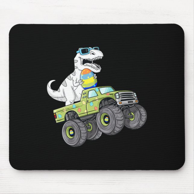 Easter Day T Rex Dino Riding A Monster Truck Boys  Mouse Mat (Front)