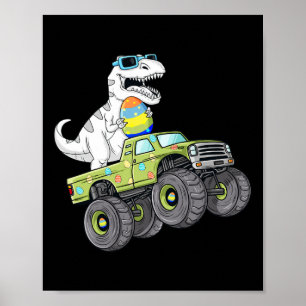 Easter Day T Rex Dino Riding A Monster Truck Boys Poster