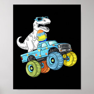 Easter Day T Rex Dino Riding A Monster Truck Boys Poster