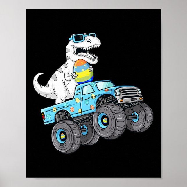 Easter Day T Rex Dino Riding A Monster Truck Boys  Poster (Front)