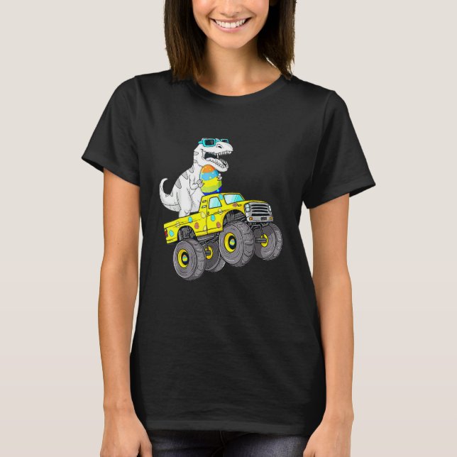 Easter Day T Rex Dino Riding A Monster Truck Boys  T-Shirt (Front)