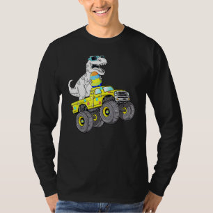 Easter Day T Rex Dino Riding A Monster Truck Boys T-Shirt