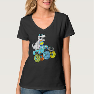 Easter Day T Rex Dino Riding A Monster Truck Boys T-Shirt