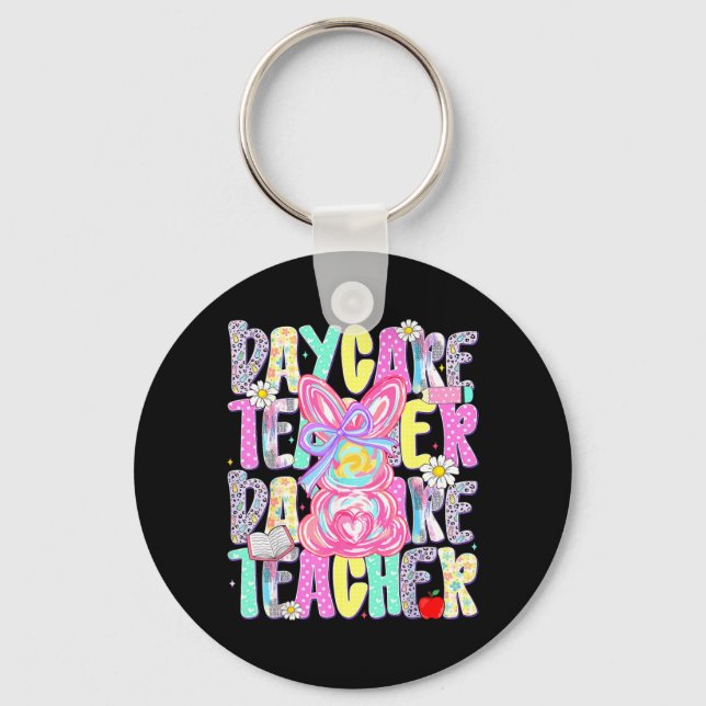 Easter Daycare Teacher Cute Colourful Spring Shirt Key Ring (Front)