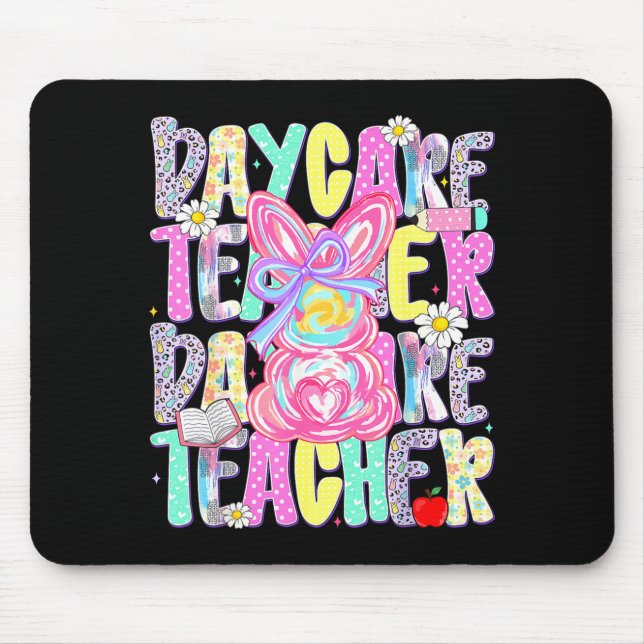 Easter Daycare Teacher Cute Colourful Spring Shirt Mouse Mat (Front)