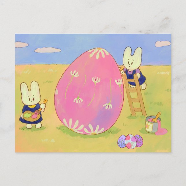 Easter Decorating Bunnies Postcard (Front)