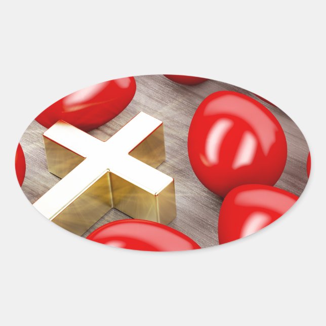 Easter decoration with eggs and cross oval sticker (Front)