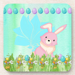 Easter Design with Rabbit and Flowers Coaster