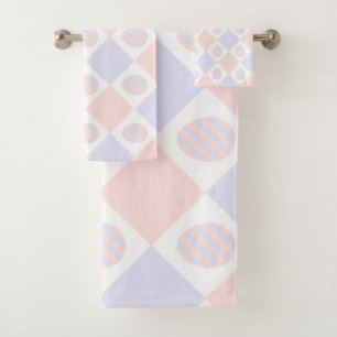 Easter Diamond Pattern with Decorated Eggs Bath Towel Set