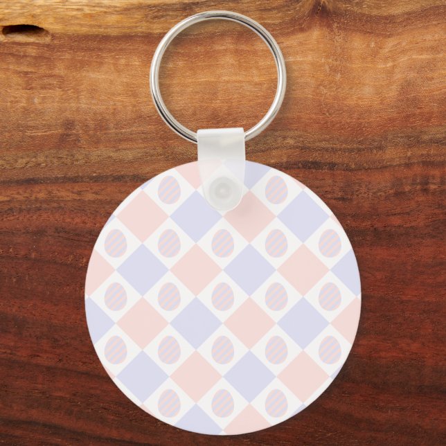 Easter Diamond Pattern with Decorated Eggs Key Ring (Front)