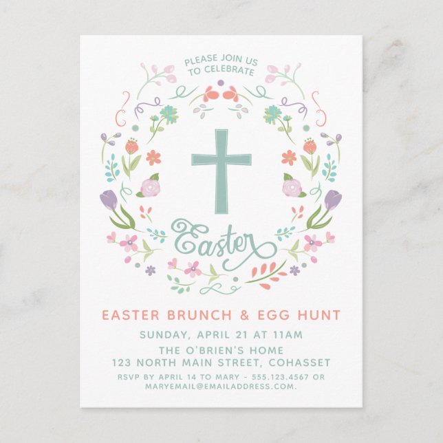 Easter Dinner, Brunch, Postcard with Cross (Front)