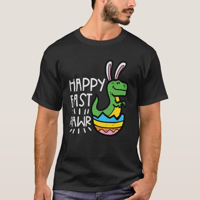 Easter Dino Bunny Egg Happy East Rawr Trex Boys Ki T-Shirt (Front)