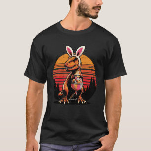 Easter Dino Trex Bunny Ears Sunset Retro Boys Kids T-Shirt