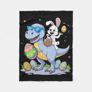 Easter Dinosaur T-rex And Bunny Holding Colourful Fleece Blanket