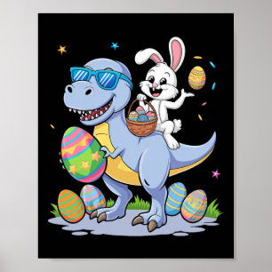 Easter Dinosaur T-rex And Bunny Holding Colourful  Poster