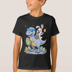 Easter Dinosaur T-rex And Bunny Holding Colourful T-Shirt