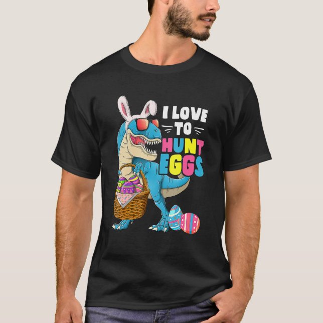 Easter  Dinosaur T Rex Kids Boys Girls Egg Hunts T-Shirt (Front)
