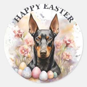 Easter Doberman Chocolate  Eggs and Flowers -   Classic Round Sticker