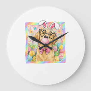 Easter Dog Bunny Ear Funny Golden Retriever Easter Large Clock