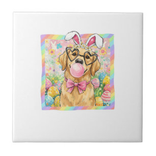 Easter Dog Bunny Ear Funny Golden Retriever Easter Tile