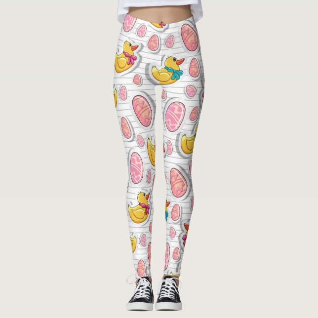 Easter Duck And Eggs Pattern Leggings (Front)