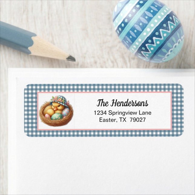 Easter Duckling with Eggs on Blue Gingham Plaid (Creator Uploaded)