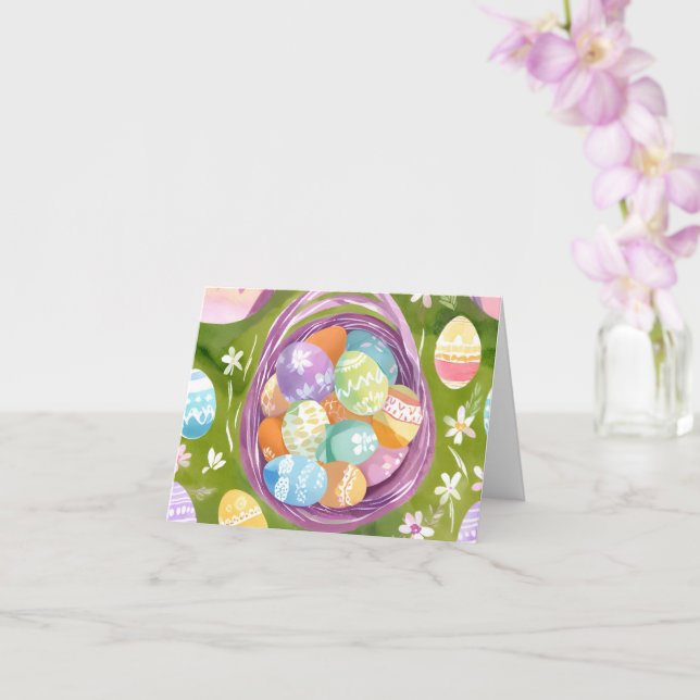 Easter Egg Basket | Spring Pastel Watercolor Card (Orchid)