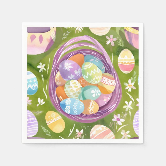 Easter Egg Basket | Spring Pastel Watercolor Napkin (Front)