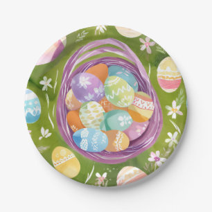 Easter Egg Basket Spring Pastel Watercolor Paper Plate