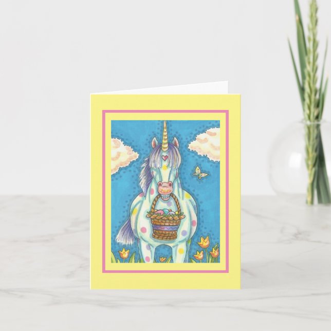 EASTER EGG BASKET UNICORN, FANTASY NOTE CARD Blank (Front)