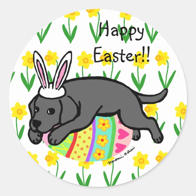 Easter Egg Black Labrador Cartoon Classic Round Sticker (Front)
