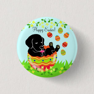 Easter Egg Black Labrador Puppy Cartoon 3 Cm Round Badge